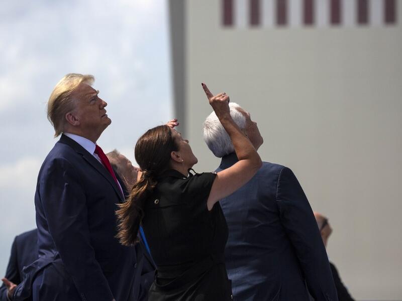 President Donald Trump (L) Second Lady Karen Pence (C) Vice President Mike Pence (R) watch from the rooftop of the Operational Building at NASA during the launch of the SpaceX Falcon 9 rocket with NASA astronauts Bob Behnken (R) and Doug Hurley aboard the rocket from the Kennedy Space Center on May 30, 2020 in Cape Canaveral, Florida. The inaugural flight is the first manned mission since the end of the Space Shuttle program in 2011 to be launched into space from the United States. Saul Martinez/Getty Image