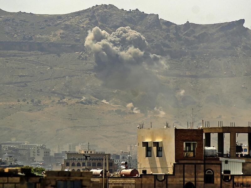 Smoke billows following a reported airstrike by the Saudi-led coalition in the Yemeni capital Sanaa, on July 1, 2020. MOHAMMED HUWAIS / AFP