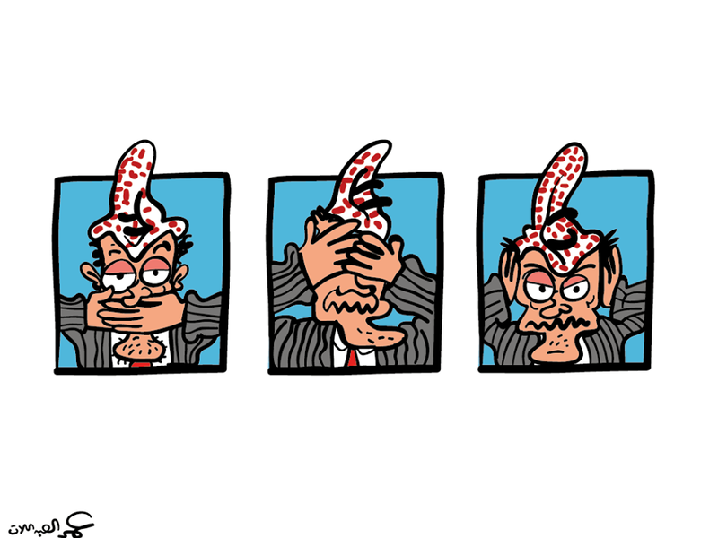 Cartoonist Omar Abdallat support Emad Hajjaj after being arrested by the Jordanian authorities. (Omar Adnan Al Abdallat/ Facebook)