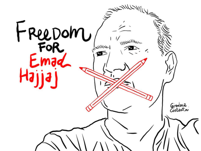 Jordanian cartoonist Emad Hajjaj was arrested by the authorities for a cartoon related to Israel-UAE peace deal. (Image by Gianluca Costantini/ Twitter)