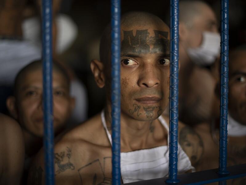 Members of the MS-13 and 18 gangs remain inside their cells during a visit by the Director of the General Directorate of Penal Centers, Osiris Luna (out of frame), at the maximum security prison in Izalco, Sonsonate, El Salvador, on September 4, 2020. Authorities from the General Directorate of Penal Centres (DGCP) visited three Salvadorean prisons, some of maximum security, to check the situation of inmates and carry out searches amid the COVID-19 novel coronavirus pandemic. Yuri CORTEZ / AFP