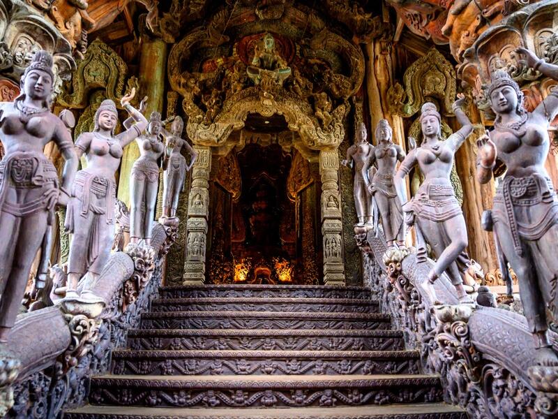 Inspired by the Thai temples in Ayutthaya, the building was designed by Thai businessman Lek Viriyaphan and is decorated with ornamentation from the Thai, Hindu, Buddhist, Chinese, and Khmer traditions. The construction started in 1981 and is not expected to be finished until 2025. Mladen ANTONOV / AFP