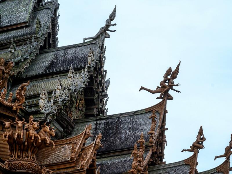 Inspired by the Thai temples in Ayutthaya, the building was designed by Thai businessman Lek Viriyaphan and is decorated with ornamentation from the Thai, Hindu, Buddhist, Chinese, and Khmer traditions. The construction started in 1981 and is not expected to be finished until 2025. Mladen ANTONOV / AFP
