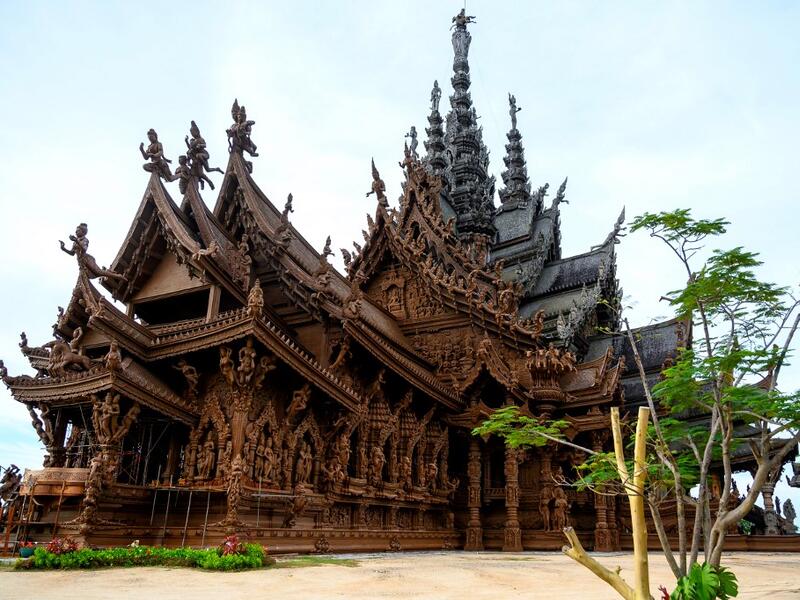 This photograph taken on September 1, 2020 shows the all wooden Sanctuary of Truth Hindu-Buddhist temple and museum in Pattaya. Mladen ANTONOV / AFP