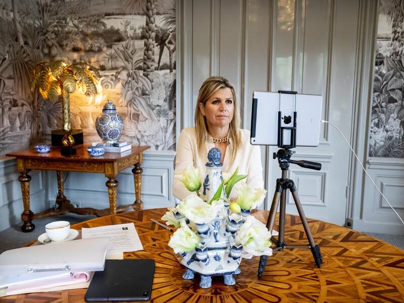 Queen Maxima of the Netherlands attends a meeting of the United Nations (UN) from Huis Ten Bosch in the Hague, on September 23, 2020. Patrick van Katwijk / ANP / AFP