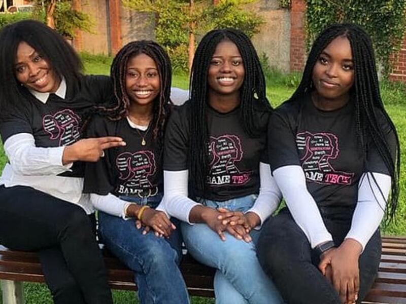 Data scientist Evelyn Nomayo mentored sisters Rachael and Margaret Akano  and friend Joy Njekwe, who won the Technovation Girls competition with an app for dementia patients. (Facebook)