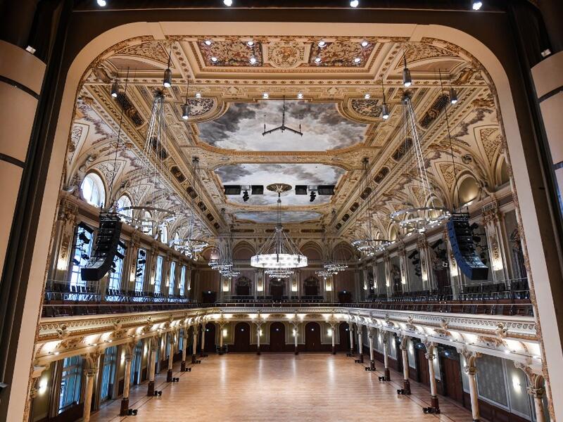 The great hall for classic concerts at the Stadthalle is pictured in Wuppertal, western Germany, on November 19, 2020. The Stadthalle Wuppertal was built at the end of the 19th century and is known worldwide as a concert venue because of its unique acoustics. No public events are allowed at theathers in Germany until December, 2020, to limit the spread of the novel coronavirus. Ina FASSBENDER / AFP