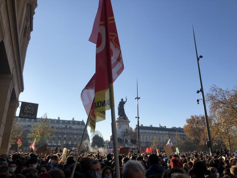 Massive crowd at Place de la République in Paris to protest Macron’s clampdown on civil liberties & proposed legislation that would criminalize filming of law enforcement. (Twitter)