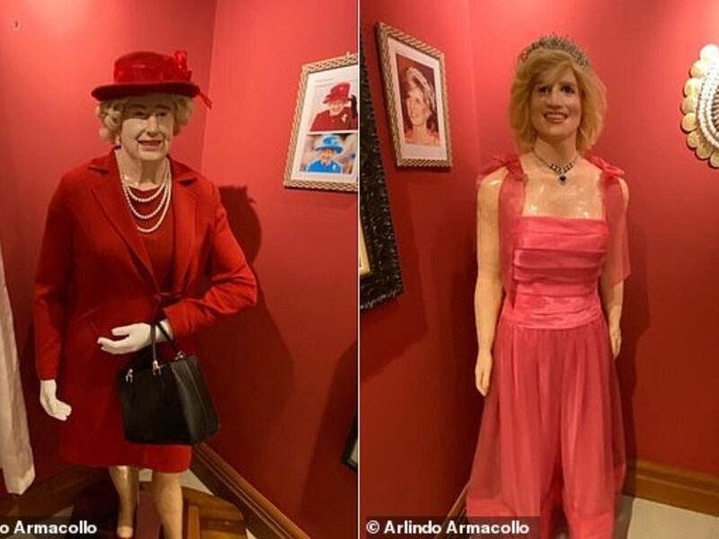 A wax museum in Brazil has been mocked for displaying some very strange statues of celebrities, including a  an 'offensive' Princess Diana (left) and an bizarre statue of the Queen (right). (Arlindo Armacollo)