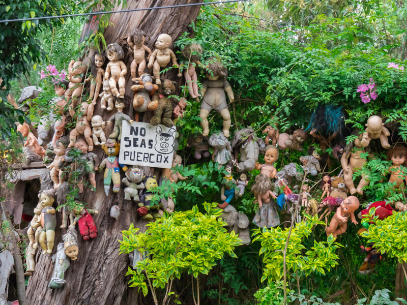 Creepy old dolls in the abandoned Island of the Dolls, Xochimilco, southern Mexico City. (Shutterstock)