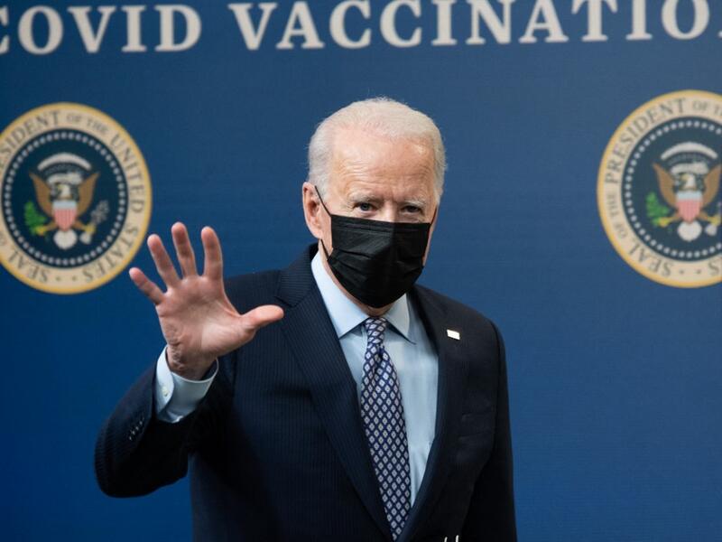 US President Joe Biden leaves after speaking about the 50 million doses of the Covid-19 vaccineshot administered in the US during an event commemorating the milestone in the Eisenhower Executive Office Building in Washington, DC, February 25, 2021. SAUL LOEB / AFP