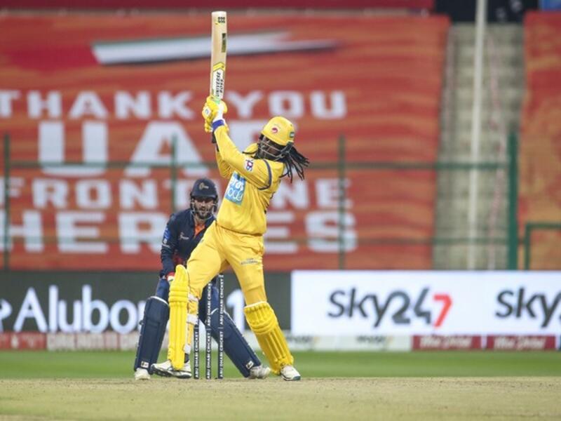 Chris Gayle in action against Maratha Arabians (Photo: Abu Dhabi T10)