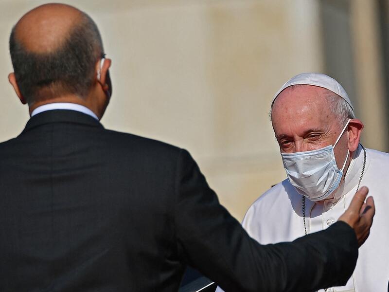 Iraqi President Barham Saleh welcomes Pope Francis