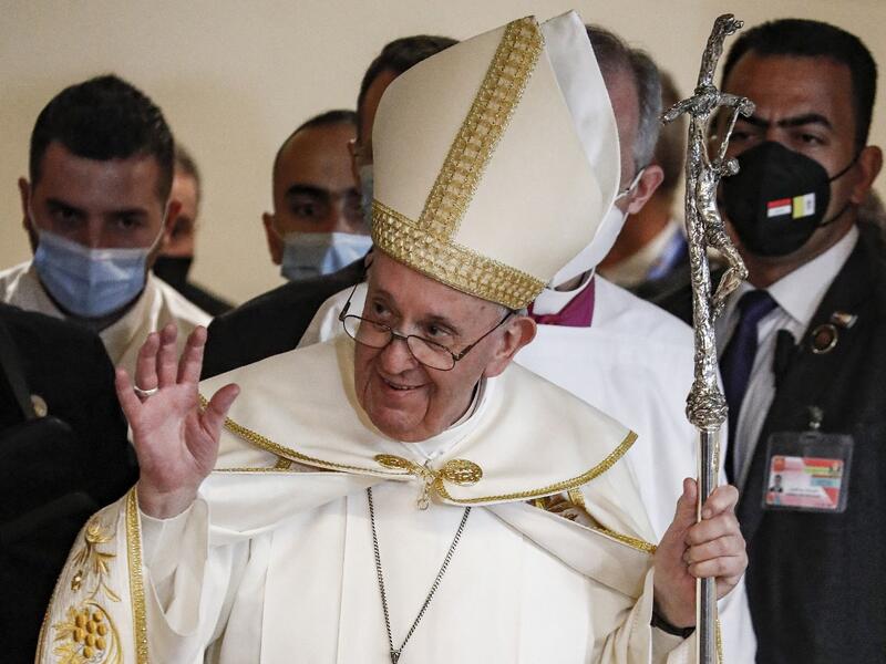 Pope Francis arrives at Baghdad's Saint Joseph Cathedral 