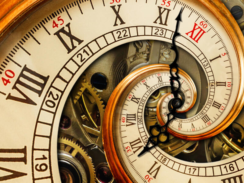 Golden yellow antique old clock 