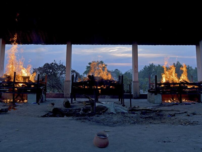 Burning pyres of victims who lost their lives due to the Covid-19