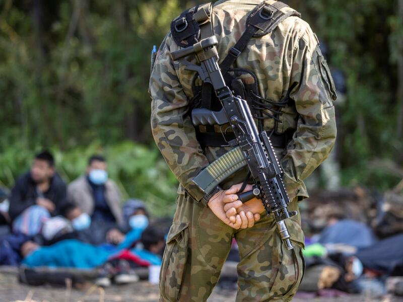 Migrants near the Belarus-Polish border