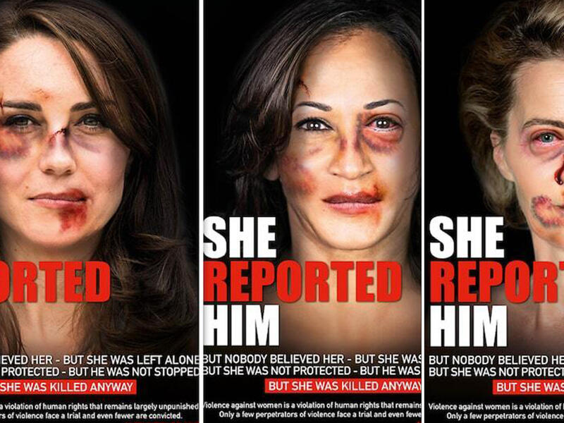 The photoshopped photos were used as part of an EU campaign to end violence against women