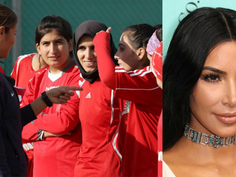 Kim Kardashian and members of the Afghan women's youth development football team