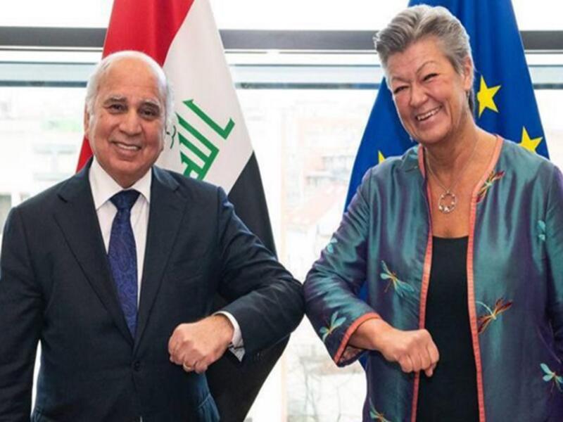 وزير الخارجية العراقي فؤاد حسين والمفوضة الأوروبية للشؤون الداخلية والهجرة يلفا جوهانسون
