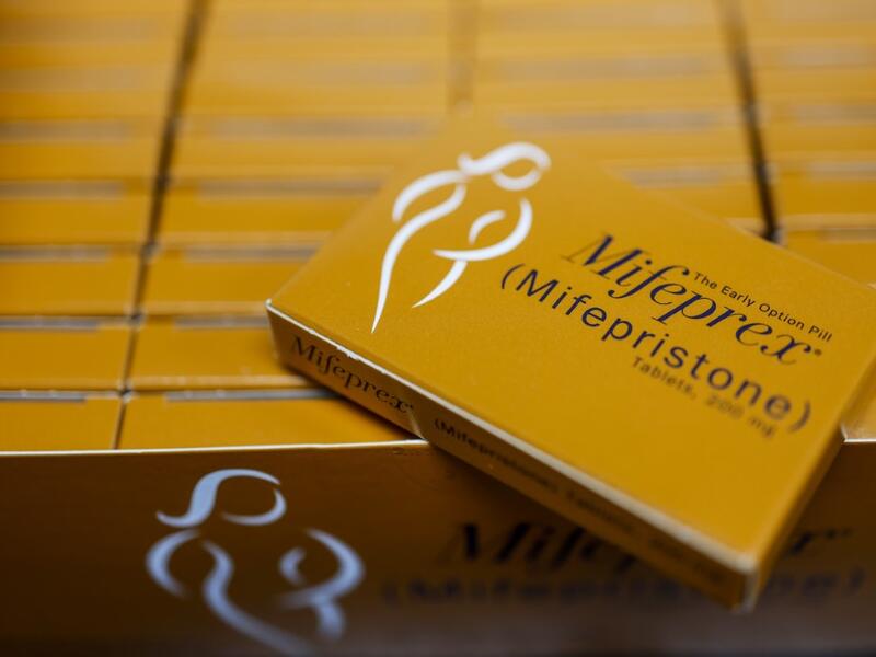 A package of the abortion drug mifepristone.