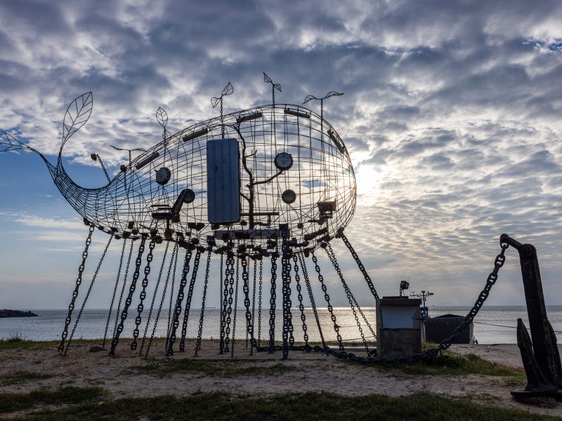 The Sea is My Land" by artist Iyo Kacaw on display at a beach currently exhibiting artwork as part of the Matsu Biennial art exhibition, on Nangan island in Taiwan's Matsu Islands. (Photo by ANNABELLE CHIH / AFP)