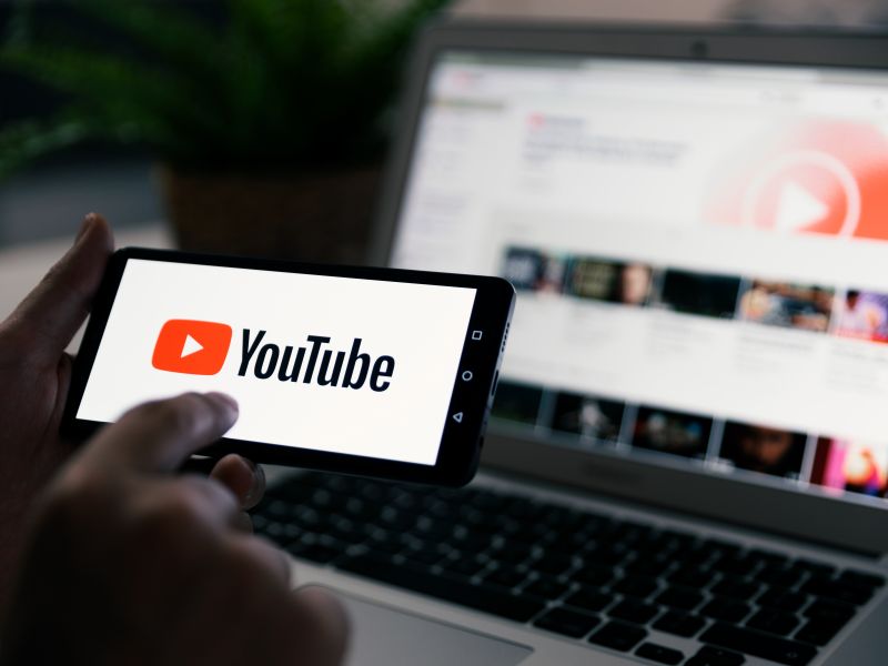 smart phone with YouTube logo