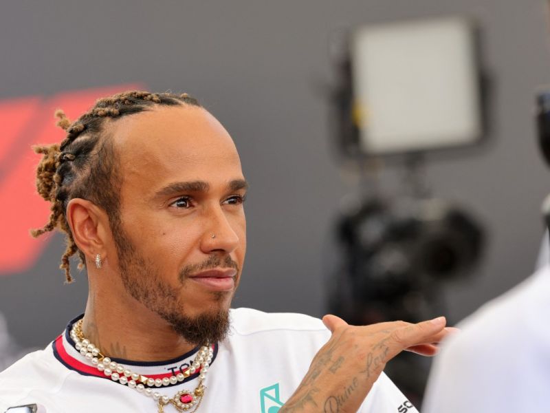 Mercedes' British driver Lewis Hamilton speaks to the press ahead of the Abu Dhabi Formula One Grand Prix at the Yas Marina Circuit in the Emirati city of Abu Dhabi on November 23, 2023. (Photo by Giuseppe CACACE / AFP)