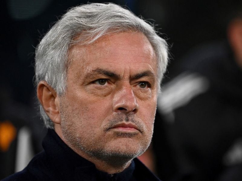 Roma's Portuguese coach Jose Mourinho looks on during the warm up ahead of the Italian Serie A football match between Juventus and Roma at the Allianz Stadium in Turin, on December 30, 2023. (Photo by Isabella BONOTTO / AFP)