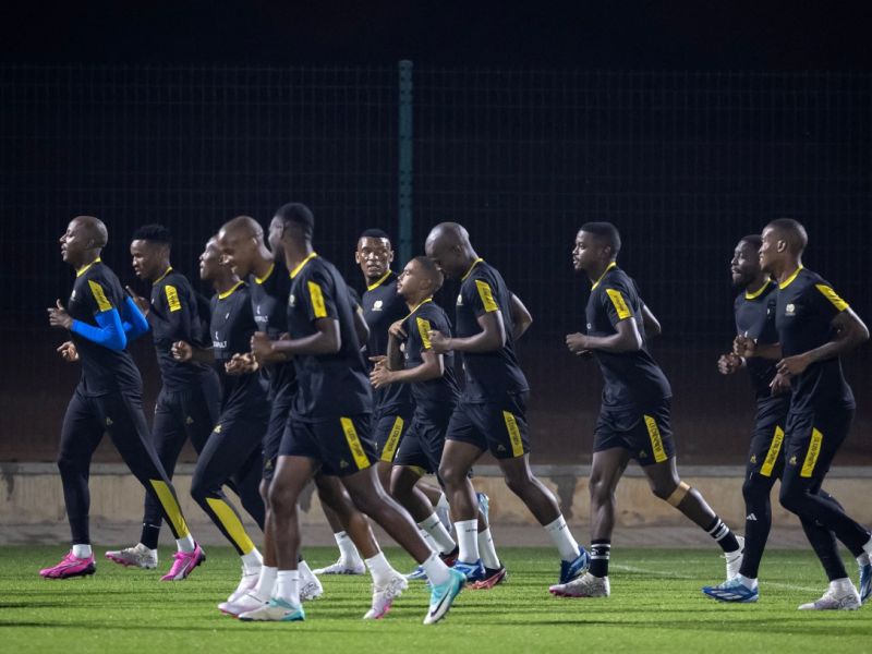 South Africa's players take part in a training session at the Moderne secondary school in Korhogo on January 15, 2024, on the eve of the 2024 Africa Cup of Nations (CAN) football match between Mali and South Africa. (Photo by FADEL SENNA / AFP)