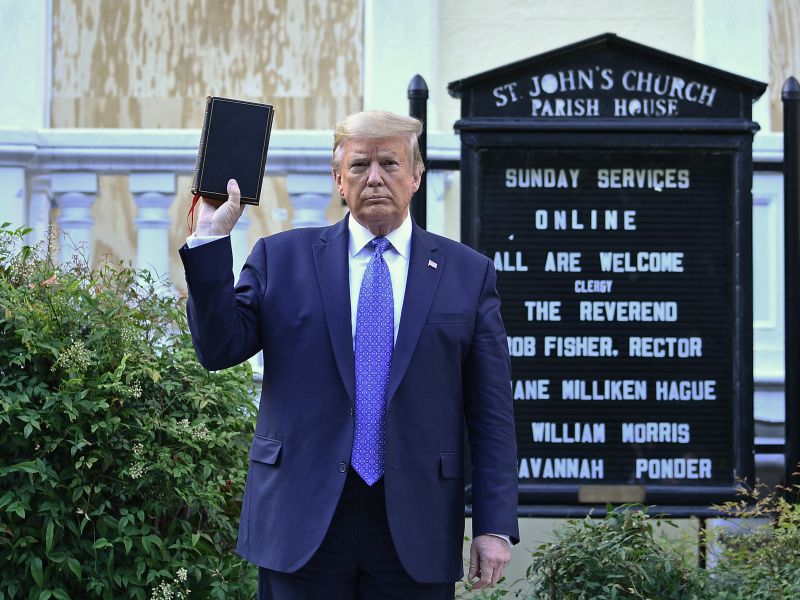 Donald Trump is selling $59.99 bibles with ‘God Bless the U.S.A.’ singer Lee Greenwood. (Brendan Smialowski/ AFP)