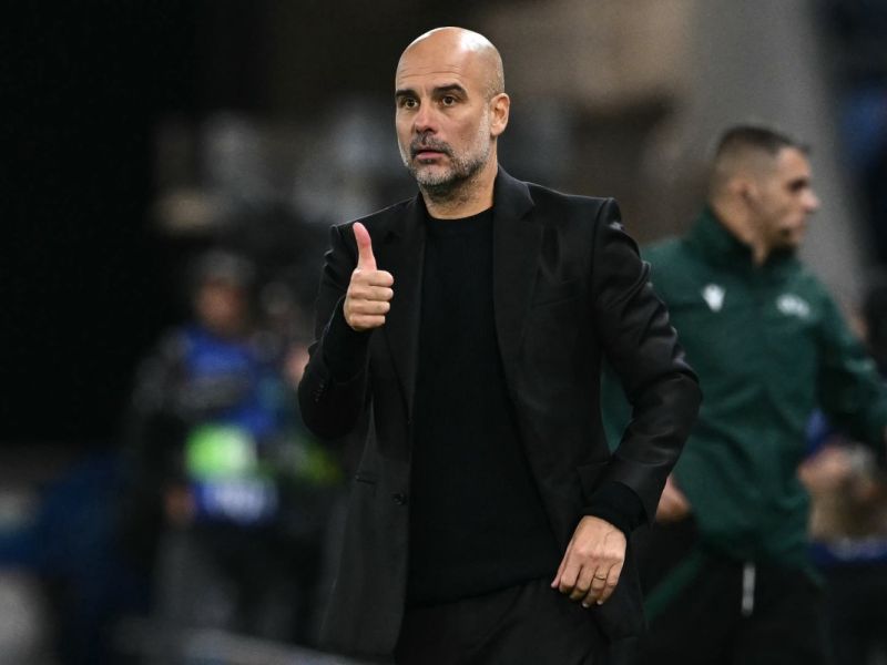 Manchester City's Spanish manager Pep Guardiola gives a thumbs up during the UEFA Champions League football match between SK Slovan Bratislava and Manchester City in Bratislava, Slovakia on October 1, 2024. (Photo by Joe Klamar / AFP)