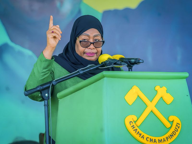 MICHAEL JAMSON / AFP Photo by MICHAEL JAMSON / AFP Tanzania’s ruling party Chama Cha Mapinduzi (CCM) presidential candidate and incumbent President Samia Suluhu Hassan delivers her remarks during the party's closing campaign rally in Mwanza on October 28, 2025. Samia Suluhu Hassan