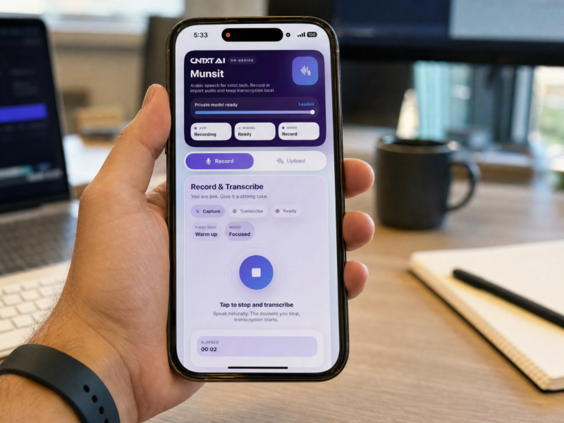 شركة CNTXT AI تكشف عن «منصت إيدج» (Munsit Edge): تقنية ذكاء اصطناعي عربية تتيح التحويل الفوري والخاص للكلام إلى نص على الهواتف والسيارات والأجهزة الذكية