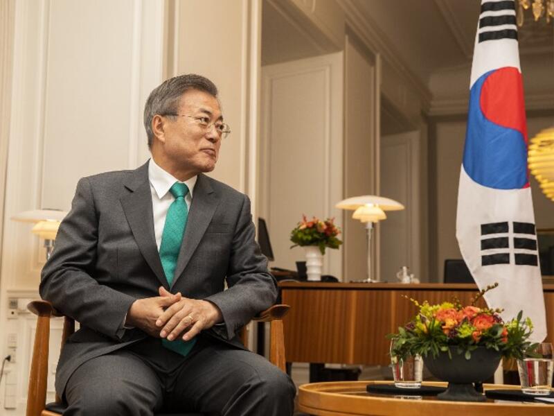 South Korean President Moon Jae-in meets with the Danish prime minister (AFP)