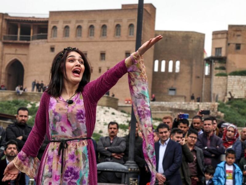 An Iraqi Kurdish actress performs in an open-air play in Arbil, the capital of the northern Iraqi Kurdish autonomous region
SAFIN HAMED / AFP