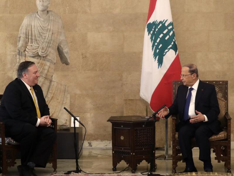 US Secretary of State Mike Pompeo (L) meets with Lebanon's President Michel Aoun (R) at the presidential palace in Baabda, east of the capital Beirut on March 22, 2019.
JOSEPH EID / AFP