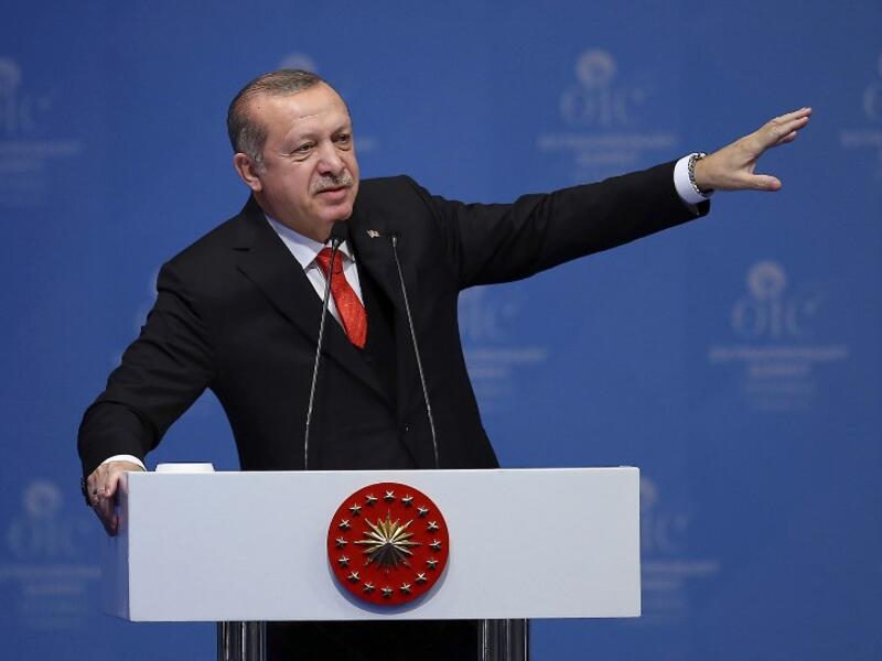 Turkish President Recep Tayyip Erdogan delivers the opening speech during an Extraordinary Summit of the Organisation of Islamic Cooperation (OIC) on last week's U.S. recognition of Jerusalem as Israel's capital, in Istanbul on Dec. 13, 2017 (EMRAH YORULMAZ / POOL / AFP)