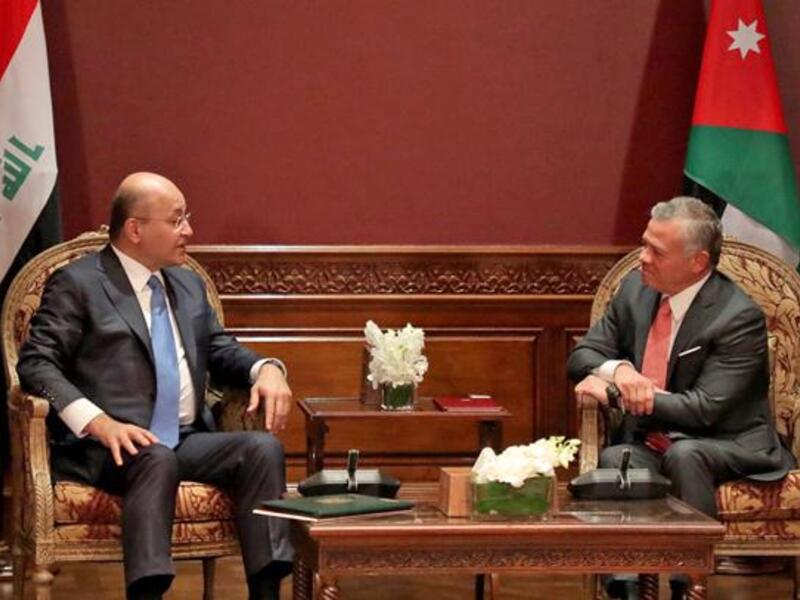 His Majesty King Abdullah meets with Iraqi President Barham Saleh at Basman Palace on Thursday (Photo courtesy of Royal Court)