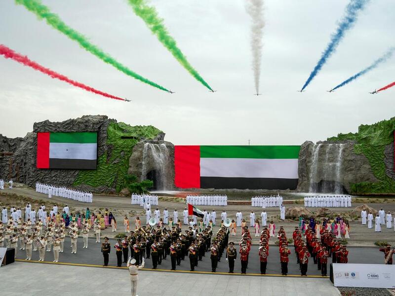 Members of the UAE Military band, members of the Abu Dhabi Police band and members of the Armenian Military Orchestra, perform during the opening ceremony. 
Mohamed Al Hammadi/Ministry of Presidential Affairs