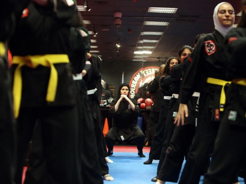 Kuwaiti women practise hybrid martial art Kajukenbo in a club in Kuwait City.
Yasser Al-Zayyat / AFP