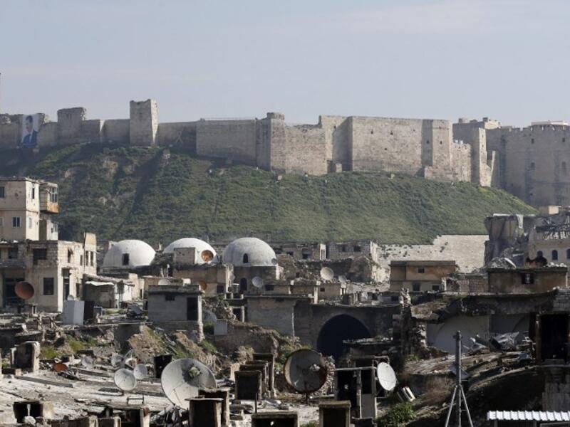 A general view shows the Saqatiya market, during restoration, and the Citadel of Aleppo, in the old quarter of Syria's second city of Aleppo 
LOUAI BESHARA / AFP
