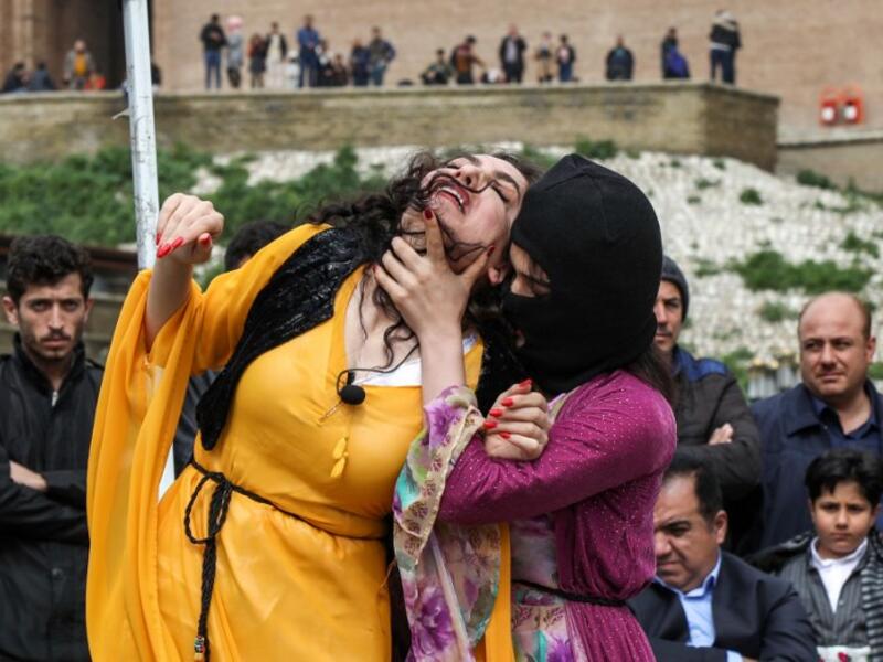 Iraqi Kurdish actresses perform in an open-air play in Arbil, the capital of the northern Iraqi Kurdish autonomous region
SAFIN HAMED / AFP