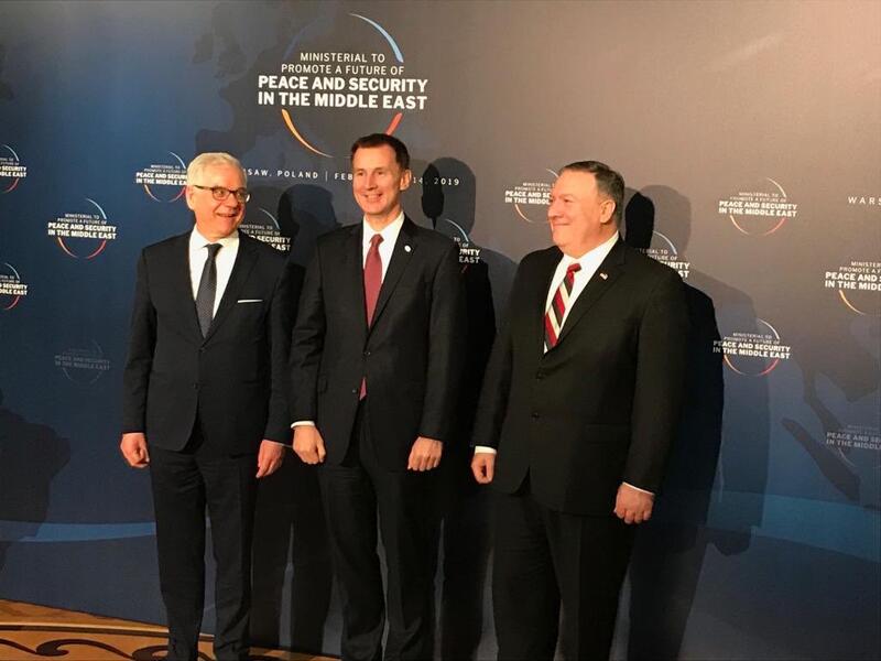 UK Foreign Secretary Jeremy Hunt (R) in Warsaw for the US-Poland Ministerial to Promote a Future of Peace and Security in the Middle East (Twitter)