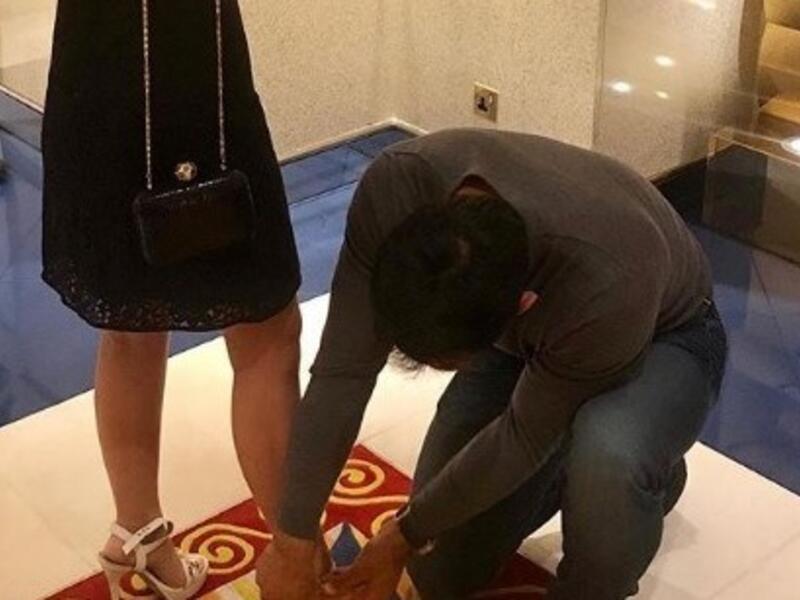 Sakshi captioned the pictures captured from different angles and quipped: 'You paid for the shoes so you tie them too' (Instagram)
