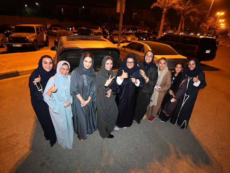 A Saudi woman and her friends celebrate her first time driving (Facebook)