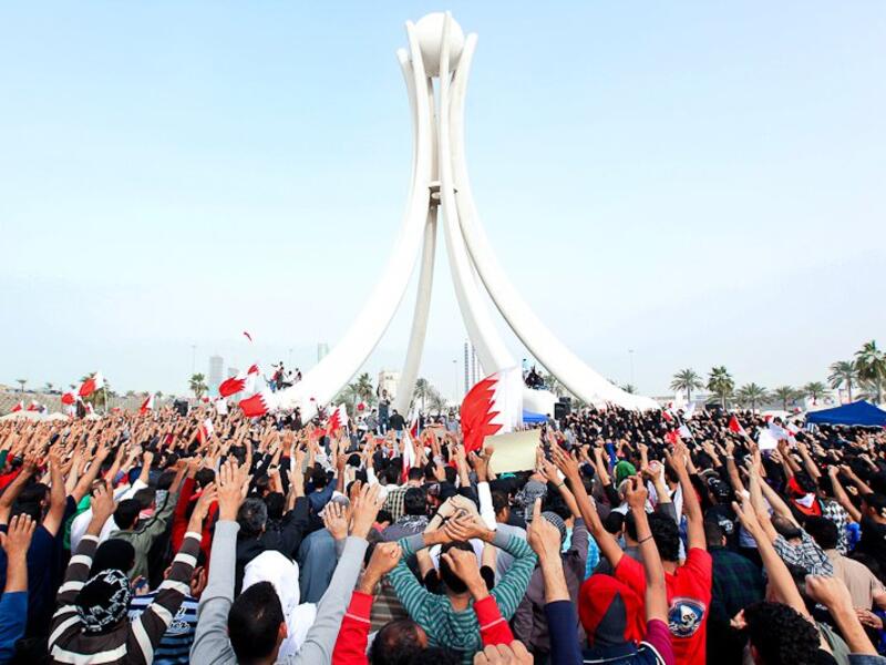 Protests at Bahrain's Pearl Roundabout in 2011 (Wikimedia Commons)