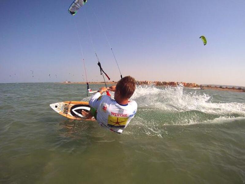 Waiting on security clearance: Mike's ready to ride to his kitesurfing Guinness Record.