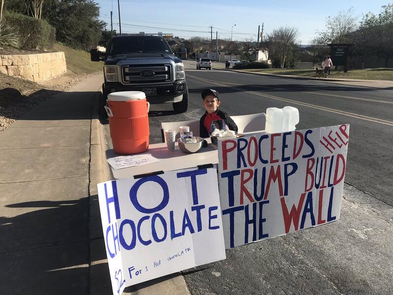 7 year old Benton has raised over $1000 selling hot chocolate to help build the wall! (Twitter)