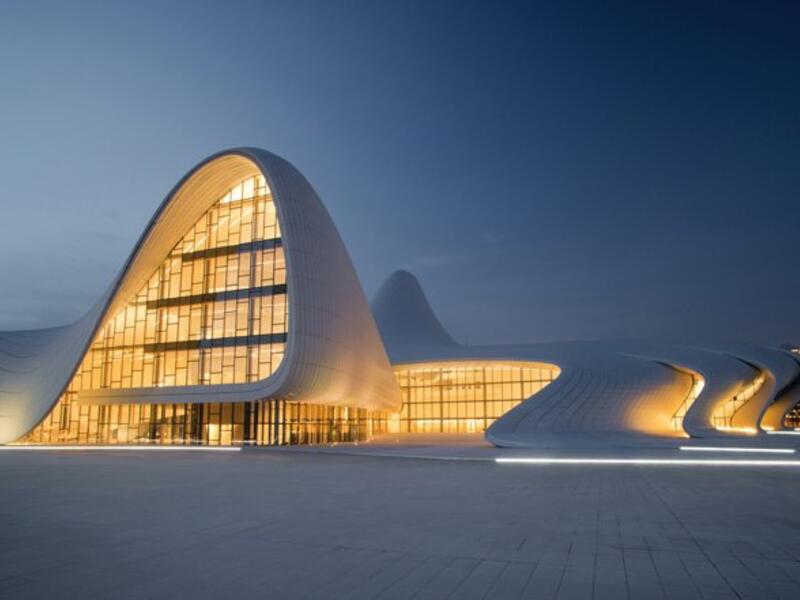 The Heydar Aliyev Center is a building complex in Baku, Azerbaijan designed by Zaha Hadid noted for its distinctive architecture and flowing, curved style that eschews sharp angles (Twitter)